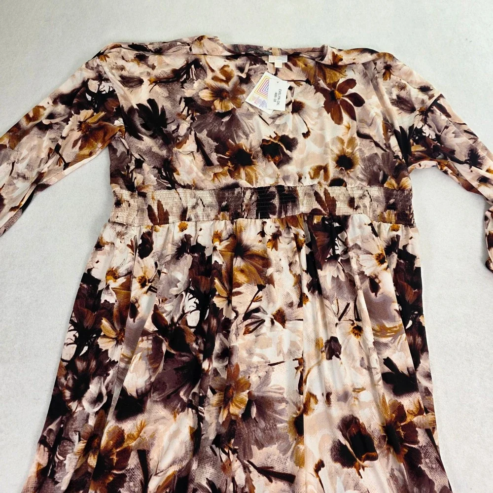 LuLaRoe Women 3XL Evelyn Dress Brown Floral Smocked Waist NWT 486-18 - Picture 4 of 11